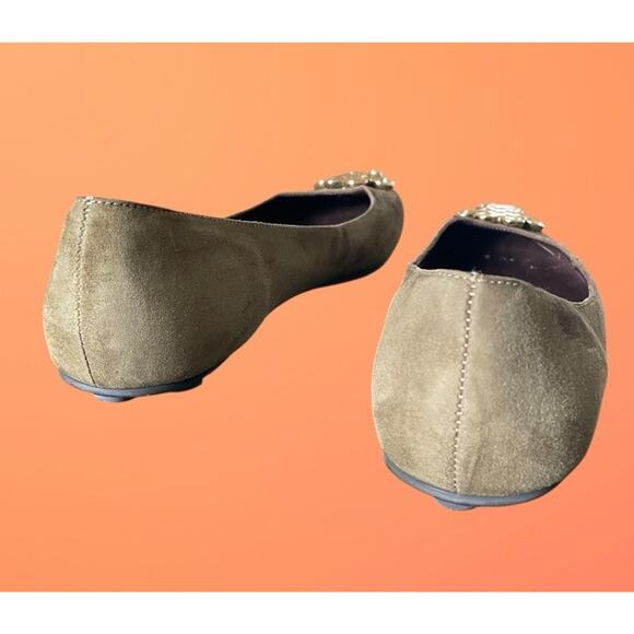 Diane Von Furstenberg Womens DVF Green Suede Flats Gold Knot Logo Size 11 - Picture 6 of 12